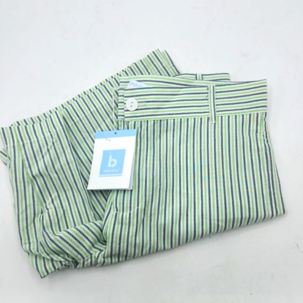 BELLA BLISS Wilson Shorts Vineyard Stripe In Green Blue and White Size 12 - Picture 5 of 11